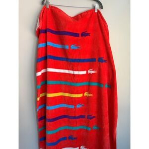 Lacoste Beach Towel Red Multi Color Stripe Crocodile Logo 100 Cotton 35x66